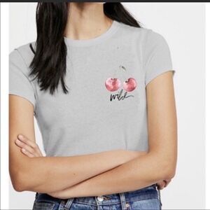 FREE PEOPLE | WE THE FREE Wild Cherry Graphic Top Gray Short Sleeve Women’s S